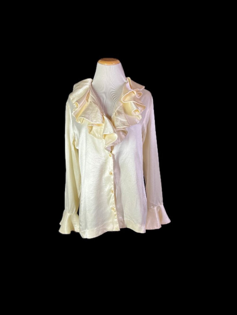 Vintage Weber Original 13/14 Cream Satin Ruffled Blouse *Flaws